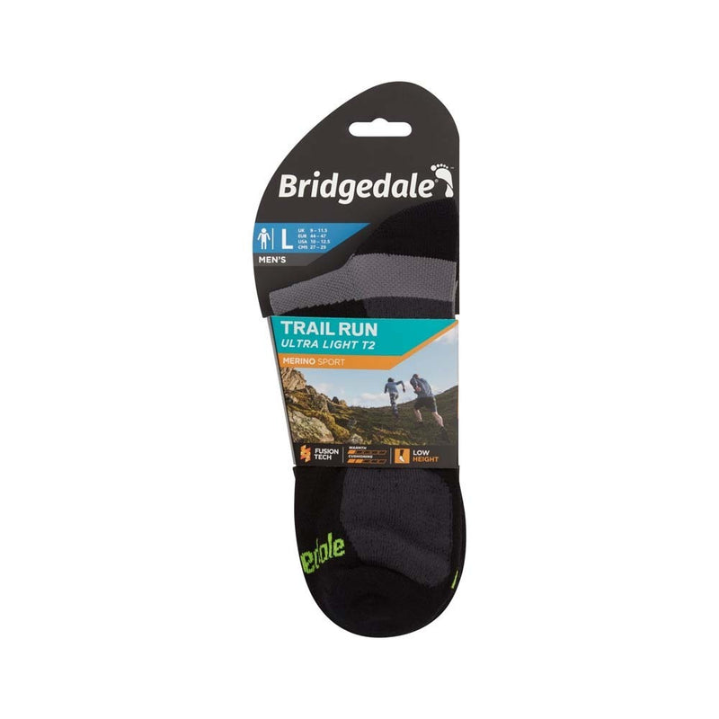Bridgedale Mens Ultralight T2 Merino Sport Low Running Socks - Black (Size X-Large)