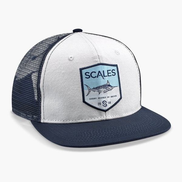 Scales Solid Marlin Mesh Trucker Hat - White / Navy Mesh