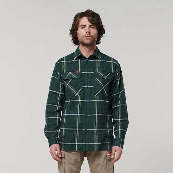 Hard Yakka Men's Long Sleeve Check Flannel Shirt - Green
