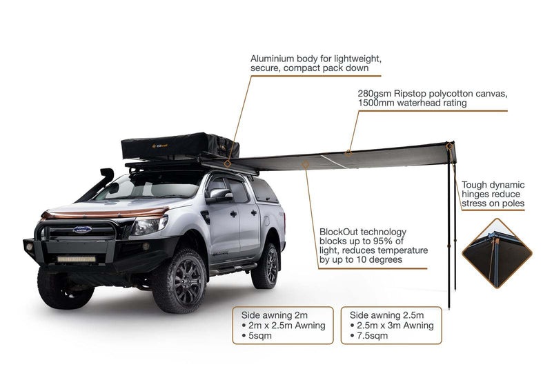 OZtrail Overlander BlockOut Side Awning (2.5m x 3m)