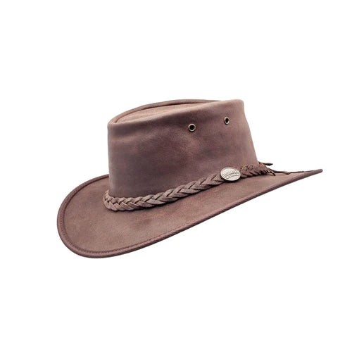 Barmah Hats Squashy Saddler Leather - Weathered Brown/Chocolate (Small)