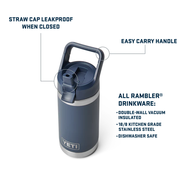 Yeti Rambler Junior 12oz (354ml) Insulated Kids Water Bottle with Colour-Matched Straw Lid - Cherry Blossom