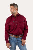 Ringers Western Mens King River Half Button Work Shirt - Burgundy