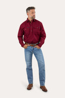 Ringers Western Mens King River Half Button Work Shirt - Burgundy