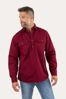 Ringers Western Mens King River Half Button Work Shirt - Burgundy