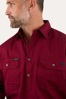 Ringers Western Mens King River Half Button Work Shirt - Burgundy