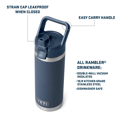 Yeti Rambler 18oz (532ml) Straw Bottle with Colour-Matched Straw Cap - Black Forest Green