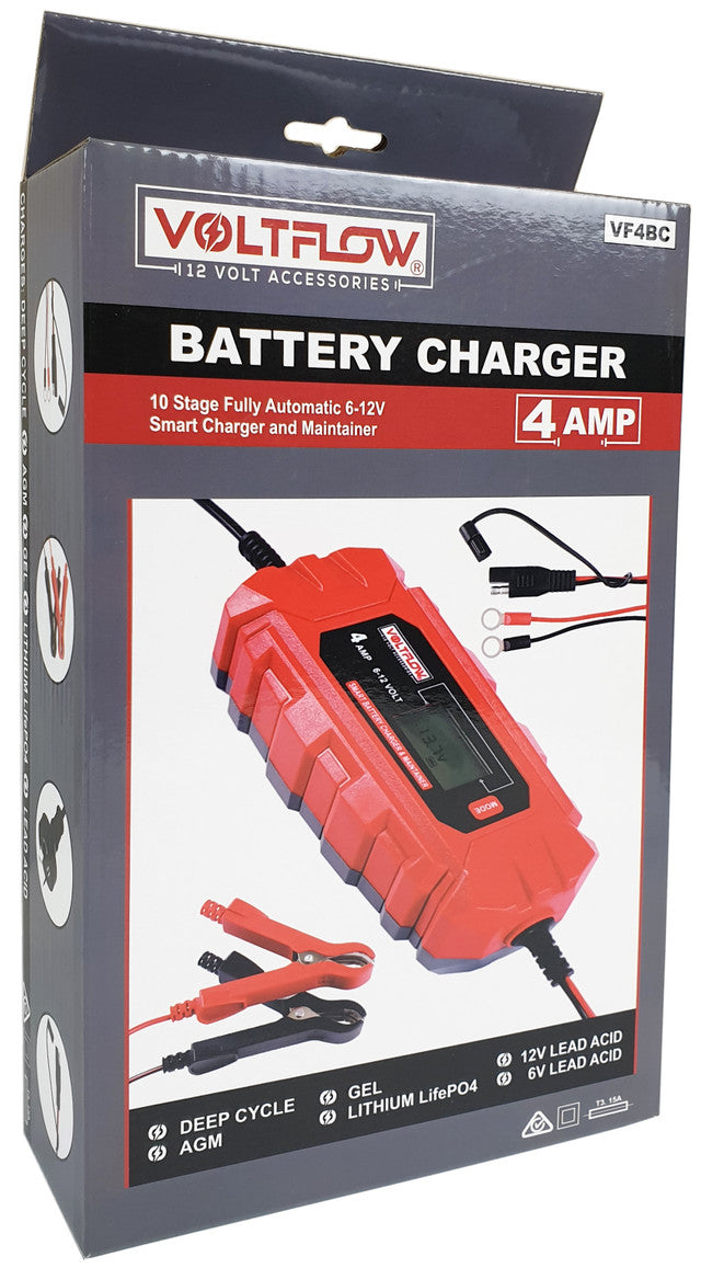 Voltflow 6/12V Battery Charger 10 Stage 4 Amp