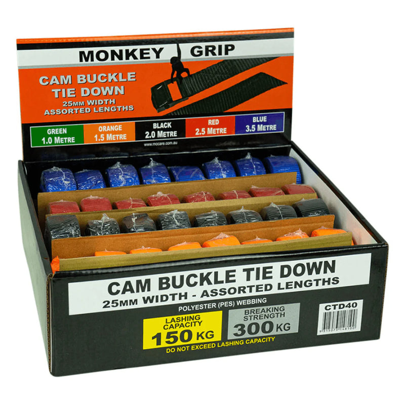 Monkey Grip Cam Buckle Tie Down Assortment Pack 25mm Webbing (1.5m) - Orange