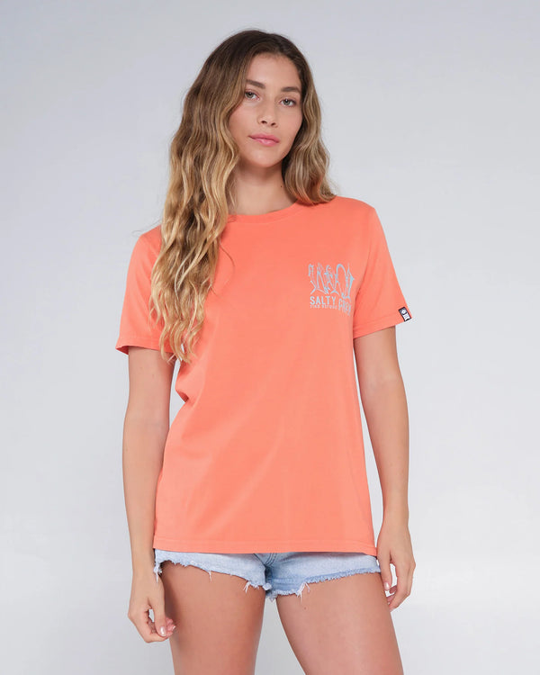 Salty Crew Ladies Line Up Boyfriend Short Sleeve Tee - Hot Coral