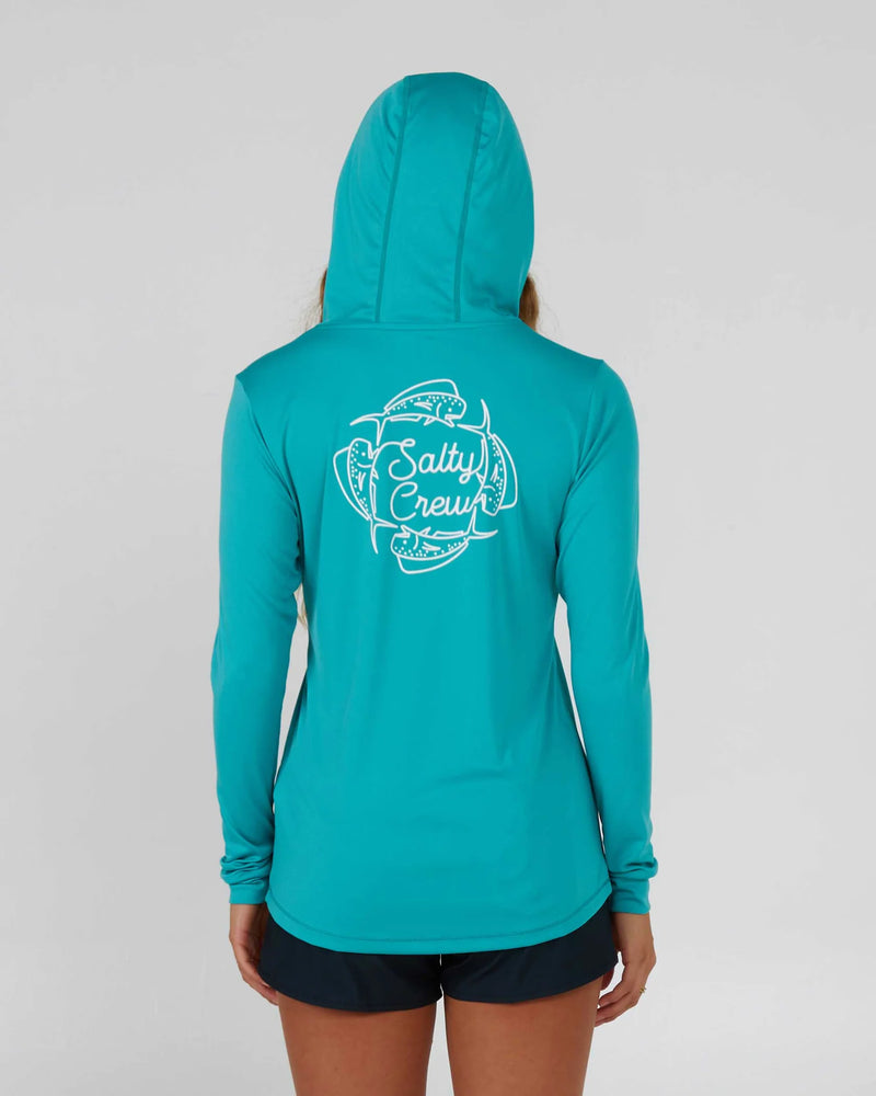 Salty Crew Ladies Drawn In Circles Long Sleeve Hoodie Sunshirt - Sea Green