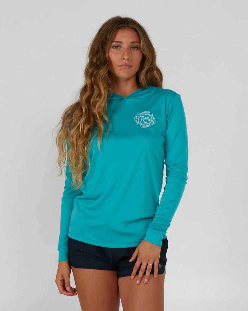 Salty Crew Ladies Drawn In Circles Long Sleeve Hoodie Sunshirt - Sea Green