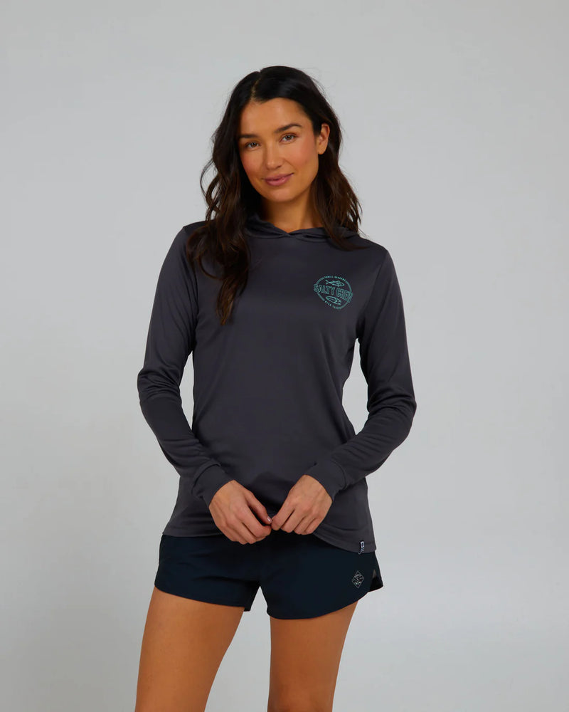 Salty Crew Outlined Hooded Sun Shirt - Charcoal