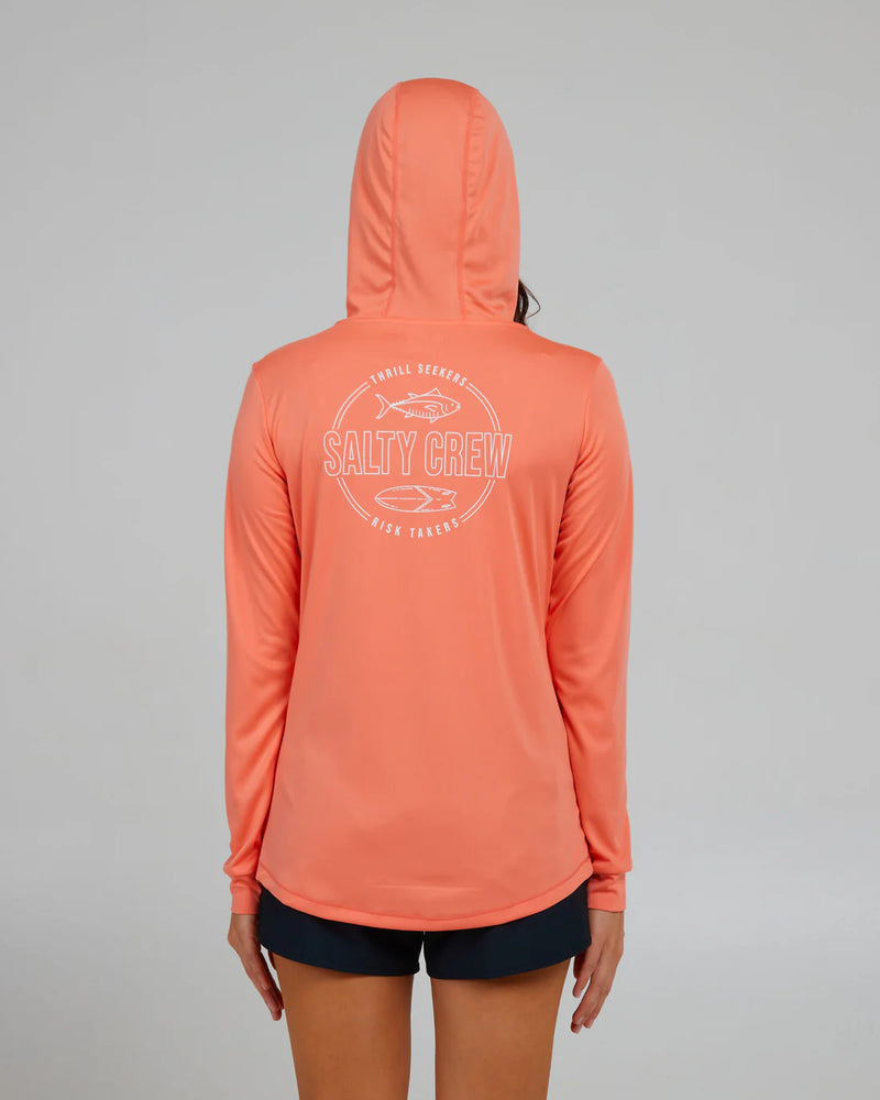 Salty Crew Outlined Hooded Sun Shirt - Sunrise Coral