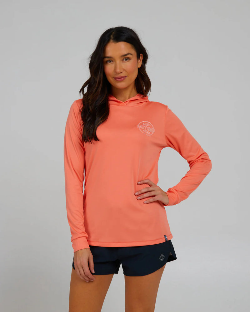 Salty Crew Outlined Hooded Sun Shirt - Sunrise Coral