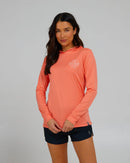 Salty Crew Outlined Hooded Sun Shirt - Sunrise Coral