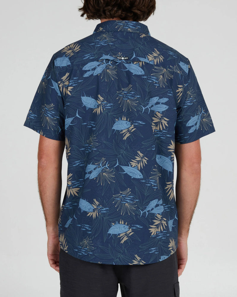 Salty Crew Feeding Frenzy UV Woven Short Sleeve Shirt - Navy