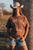 Ringers Western Womens Lady Luck Oversized T-Shirt - Washed Saddle Brown