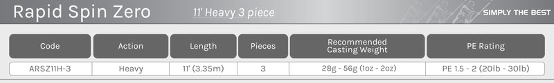 Assassin Rapid Spin ARSZ-11H-3 11ft 3pce Spin (Travel Series)