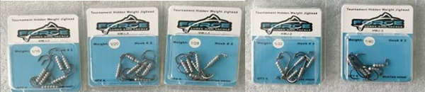 Force Lures & Tackle Tournament Mustad Hidden Weight Jig Heads Hook Size 2 (Assorted Weights)