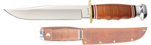 Ka-Bar 1235 Bowie-Stacked Leather Handle with Sheath - Brown Leather