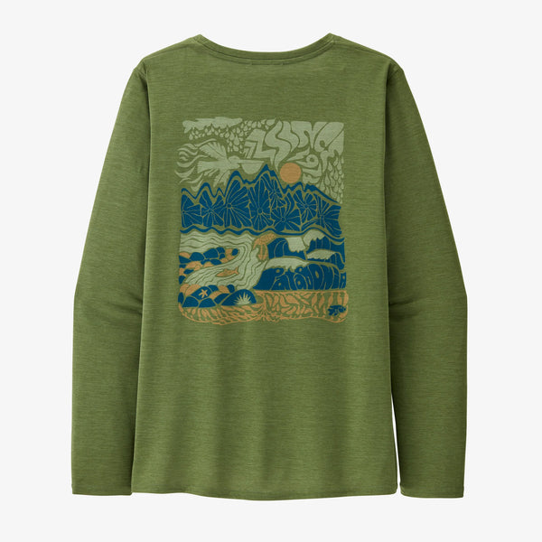 Patagonia Women's Long-Sleeved Capilene® Cool Daily Waters Graphic Shirt - Terrain Green X-Dye