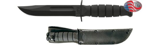 Ka-Bar 1256 Short Fighting Knife 5-1/4″ Plain Blade, Kraton G Handle, Leather Sheath (KB1256)