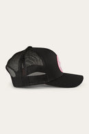 Ringers Western Tara Ponytail Trucker Cap/Hat - Black with Pink Patch