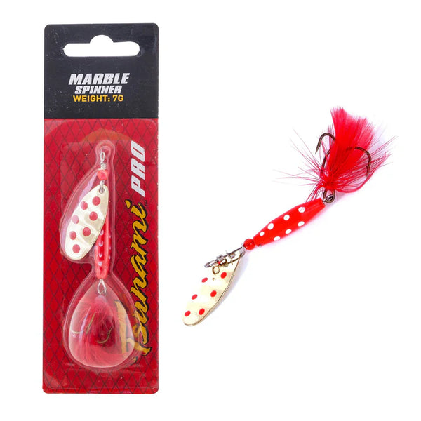 Tsunami Marble Spinner Red White Dot, Gold/Red, Red Feather (7g)