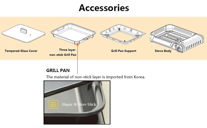 Auscrown Cook'n'Grill Butane Gas Stove with Pan