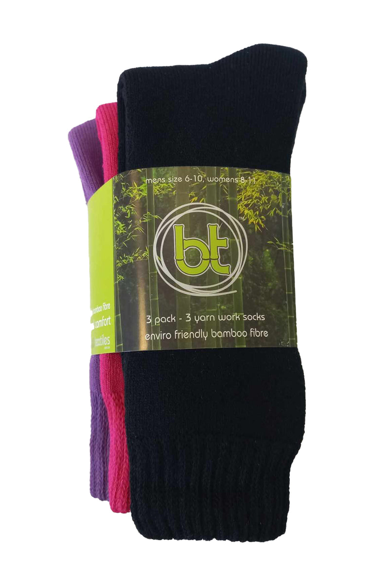 Bamboo Textiles 3-Yarn &nbsp;Work Socks - 3 Pack / Assorted colours (Size M4-6/W6-8)