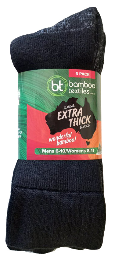 Bamboo Textiles Aussie Extra Thick Socks - Black (Size M6-10 / W8-11 | 3 Pack)