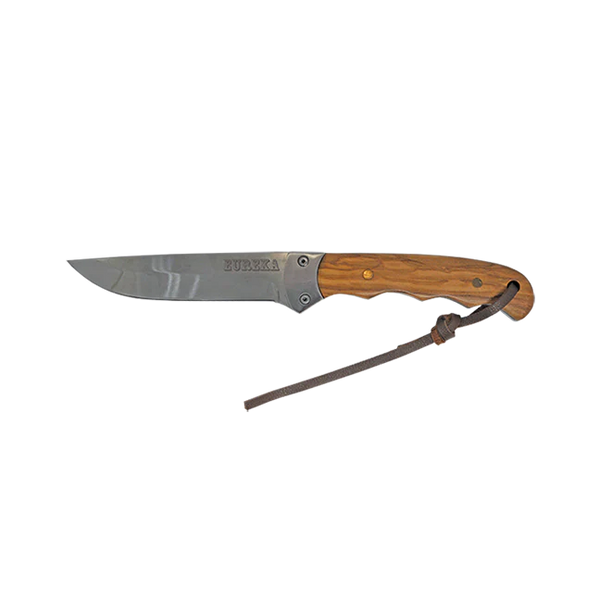 Eureka Homesteader Hunting Knife with Wooden Handle & Leather Sheath