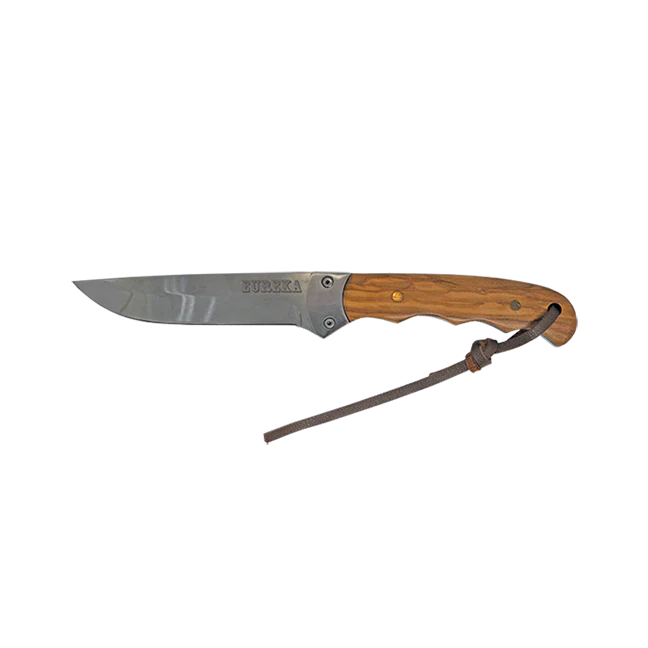 Eureka Homesteader Hunting Knife with Wooden Handle & Leather Sheath