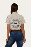 Ringers Western Womens Signature Jillaroo Full Button Short Sleeve Work Shirt - Beige / Navy