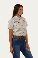 Ringers Western Womens Signature Jillaroo Full Button Short Sleeve Work Shirt - Beige / Navy