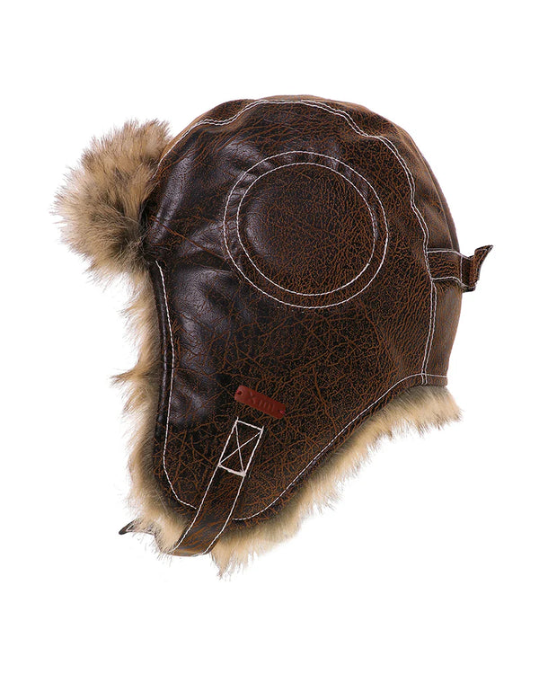 XTM Leather Bomber Ear Flaps Winter Hat - Chocolate