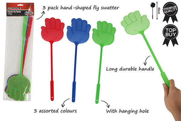 Promax Hand Shaped Fly Swatter with Long Handle (3 Pack)