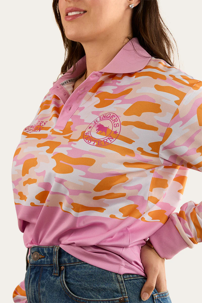 Ringers Western Womens Halls Creek Unisex Fishing Jersey - Pink Camo