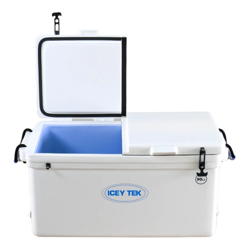 Icey Tek 90L Long Ice Box Cooler - White (Split Lid / Left Open First)