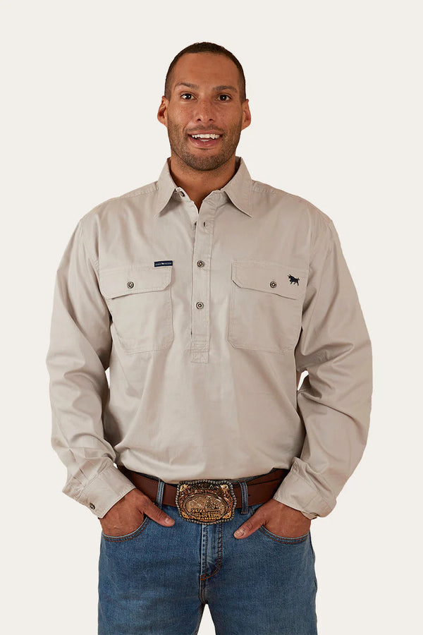 Ringers Western Mens King River Half Button Work Shirt - Beige
