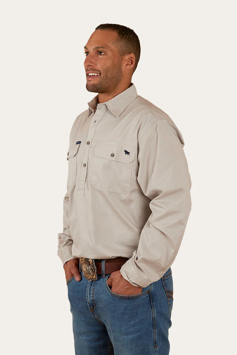 Ringers Western Mens King River Half Button Work Shirt - Beige