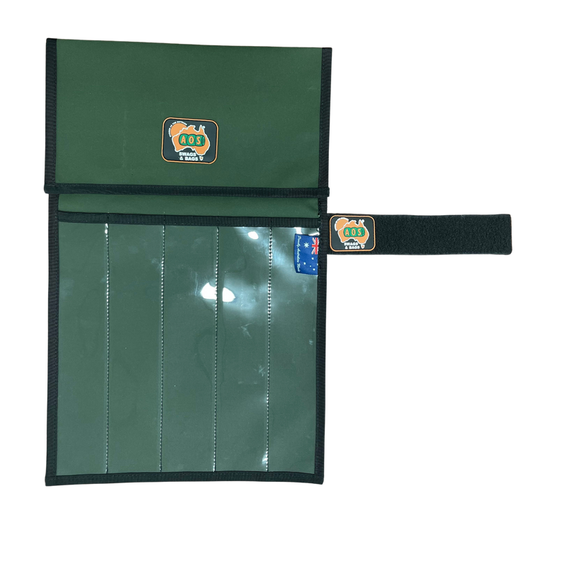 Aussie Outback Supplies (AOS) 5 Sleeve Canvas Knife Tool & Utensil Wrap/Roll with Clear Front and Touch Tape Closure