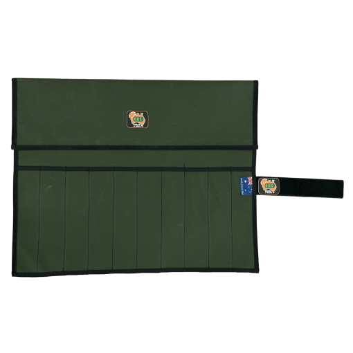 Aussie Outback Supplies (AOS) 10 Sleeve Canvas Knife Tool &amp; Utensil Wrap/Roll with Touch Tape Closure - Green