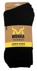 Munka Bamboo Crew Sock - Black (Size 6-10)