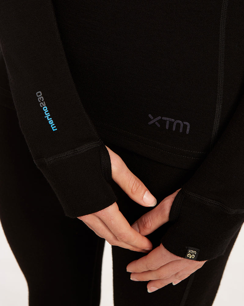 XTM Ladies Merino 230 Wool Thermal Long Sleeve Top - Black