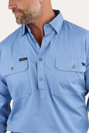 Ringers Western King River Half Button Work Shirt - Denim Blue