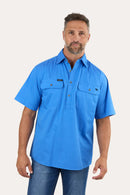 Ringers Western Mens Pack Saddle Short Sleeve Half Button Work Shirt - Blue