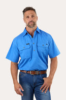 Ringers Western Mens Pack Saddle Short Sleeve Half Button Work Shirt - Blue