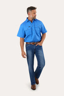 Ringers Western Mens Pack Saddle Short Sleeve Half Button Work Shirt - Blue